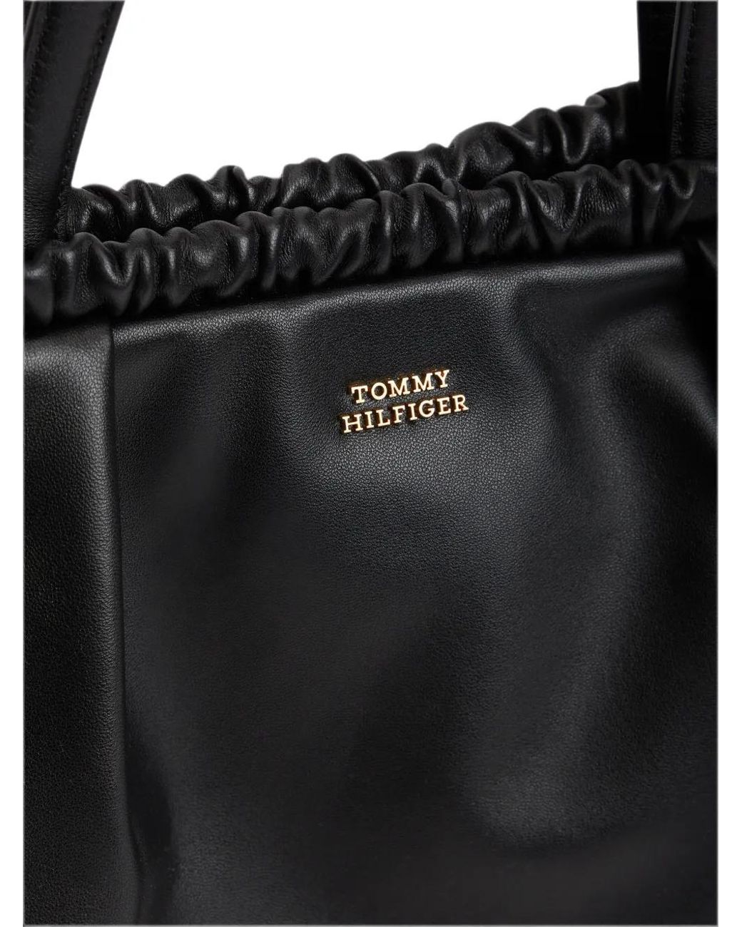 Tommy Hilfiger Black Ruched-Trim Logo-Plaque Tote Bag