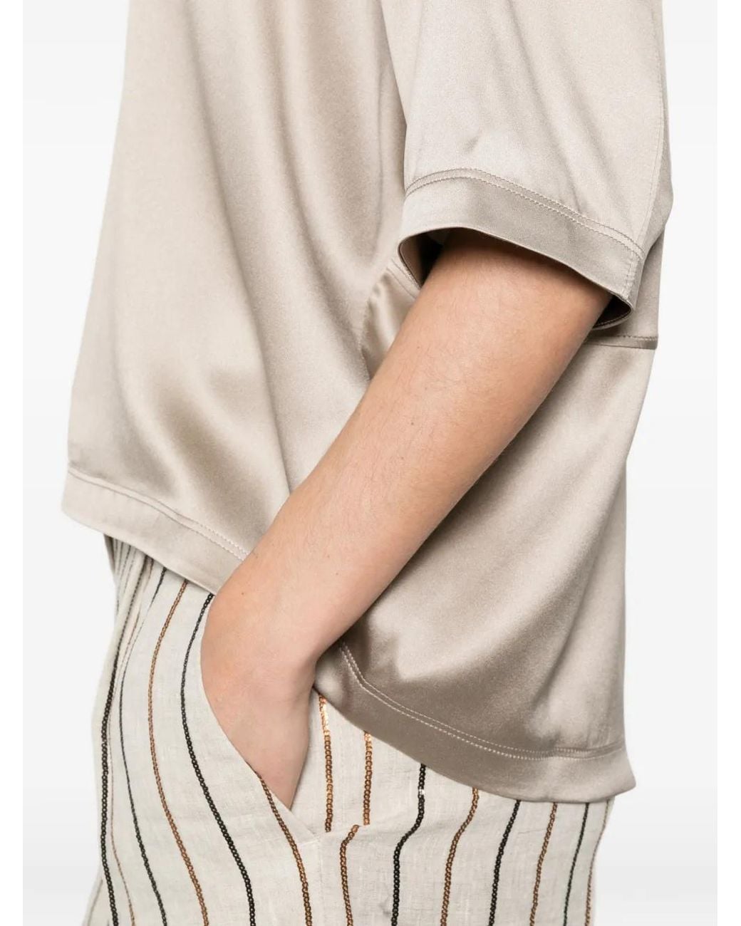 Brunello Cucinelli Natural Short Sleeve Silk Top