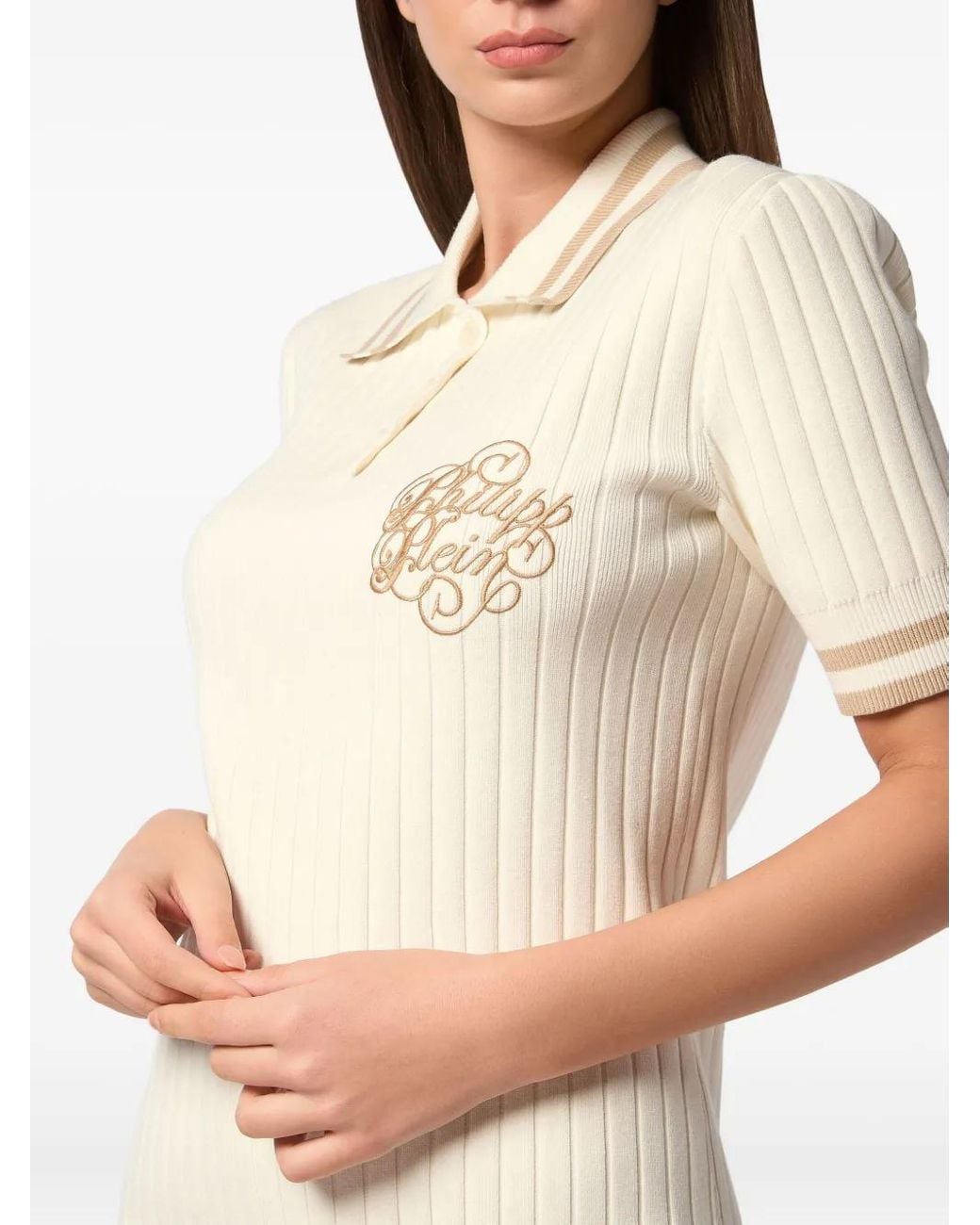 Philipp Plein Natural Knit Polo Dress