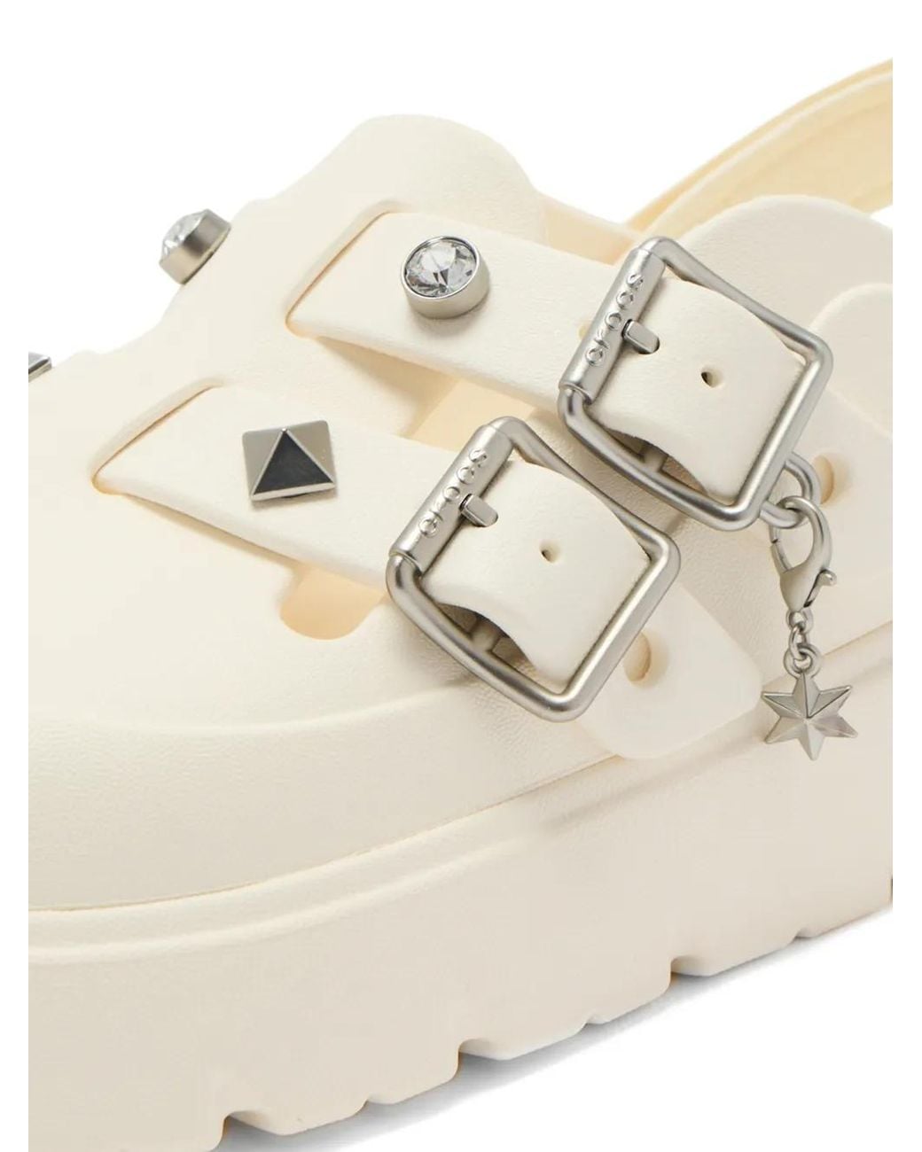 CROCSTM White Loaferette Star Stud-Embellished Buckled Mules
