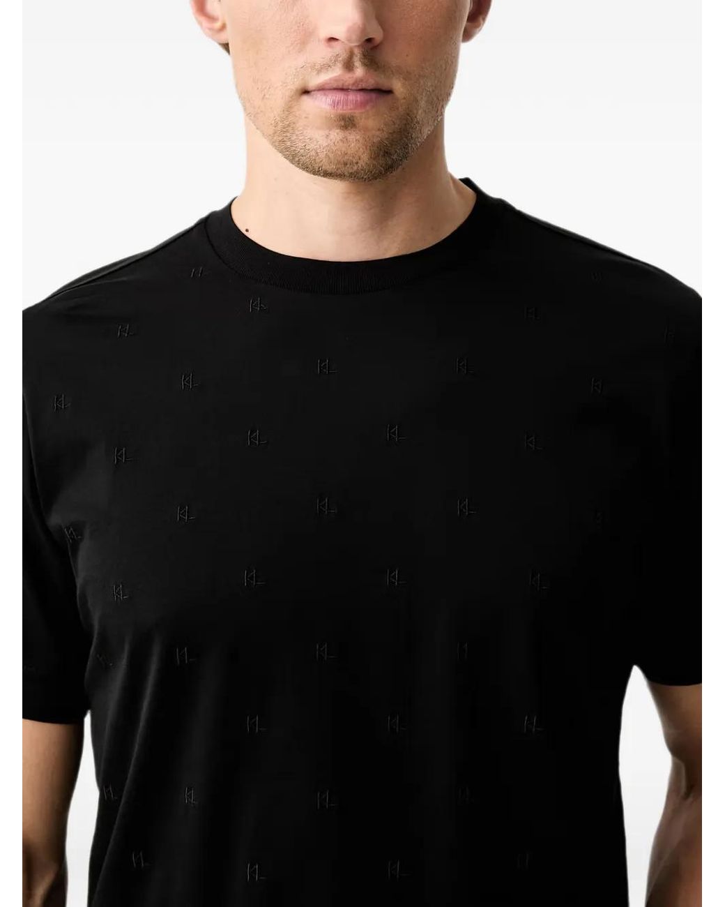 Karl Lagerfeld Black Monogram-Print T-Shirt for men