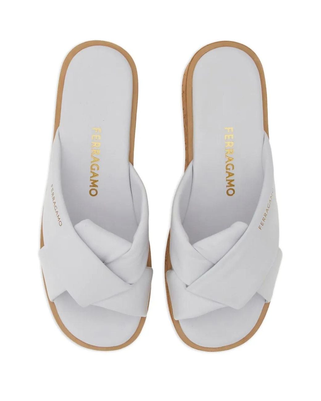 Ferragamo White 60Mm Logo-Print Wedge Sandals
