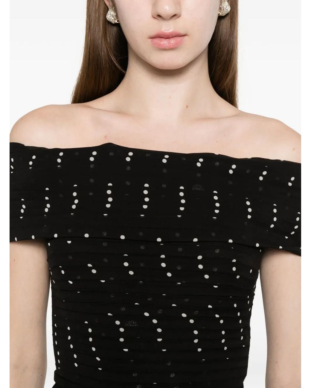 Elie Saab Black Polka-Dot Off-Shoulder Maxi Dress