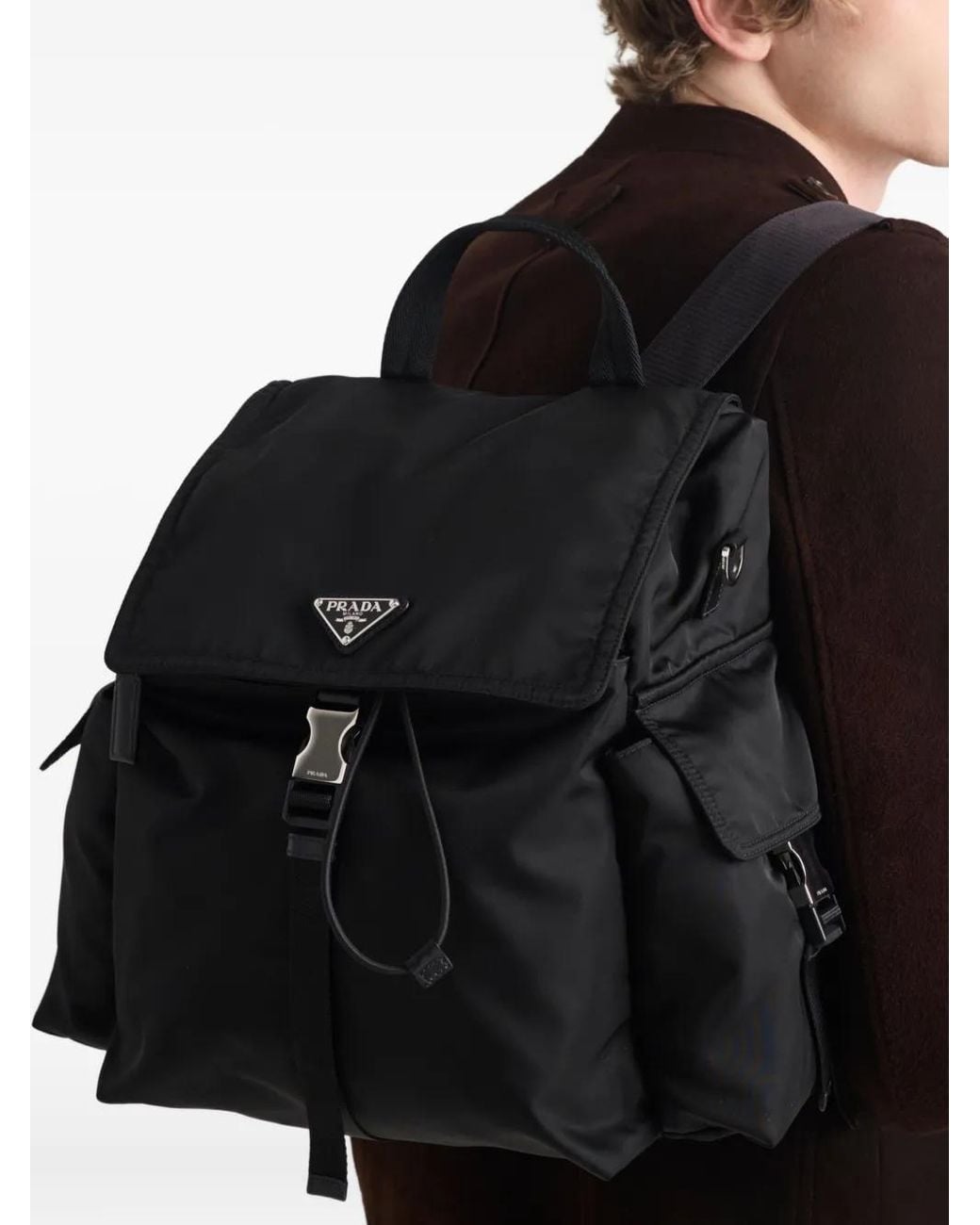 Prada Black Explore Drawstring Backpack for men
