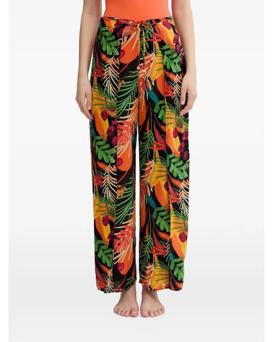 Desigual Black Tropical-Print Wide-Leg Trousers