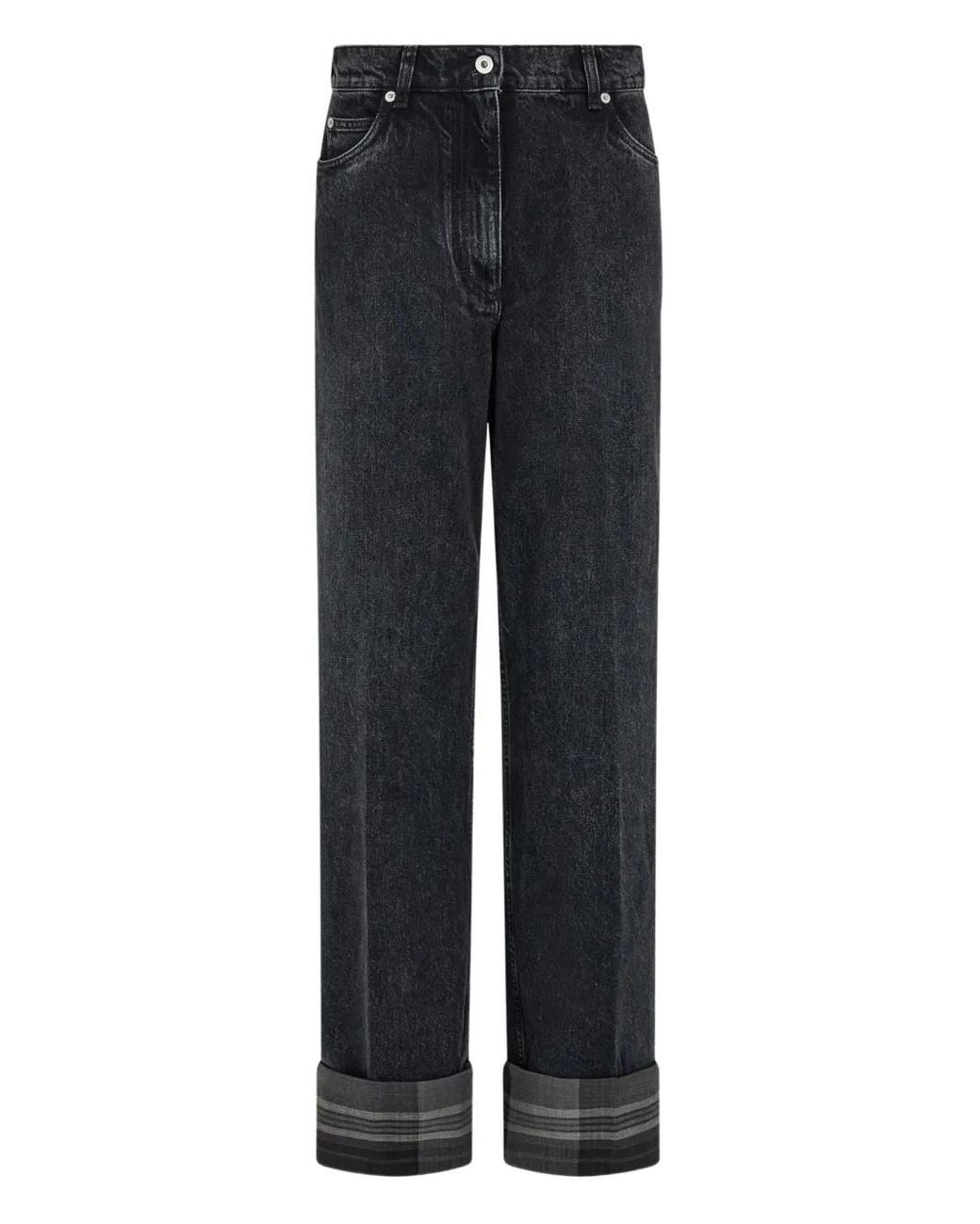 Ferragamo Blue Tartan-Cuffs Straight-Leg Jeans