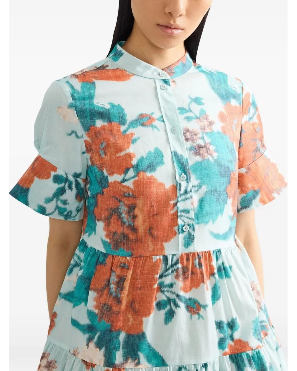 Erdem White Floral-Print Tiered Mini Dress