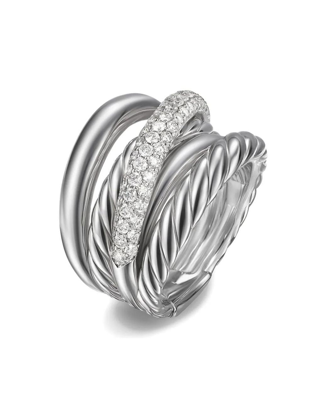 David Yurman White Sterling Crossover Five Row Diamond Ring (17.5Mm)