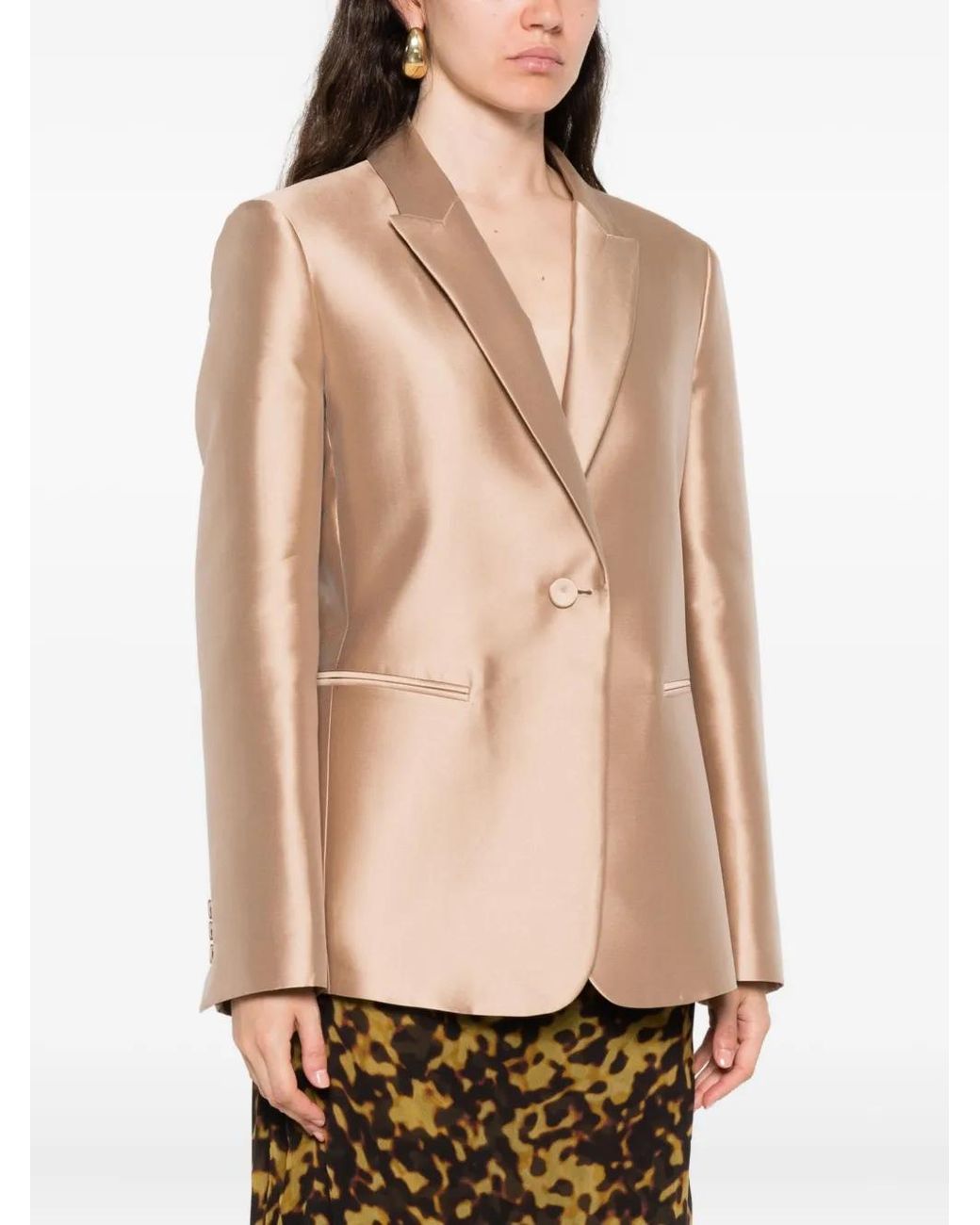 Alberta Ferretti Natural Buttoned Peak-Lapel Jacket
