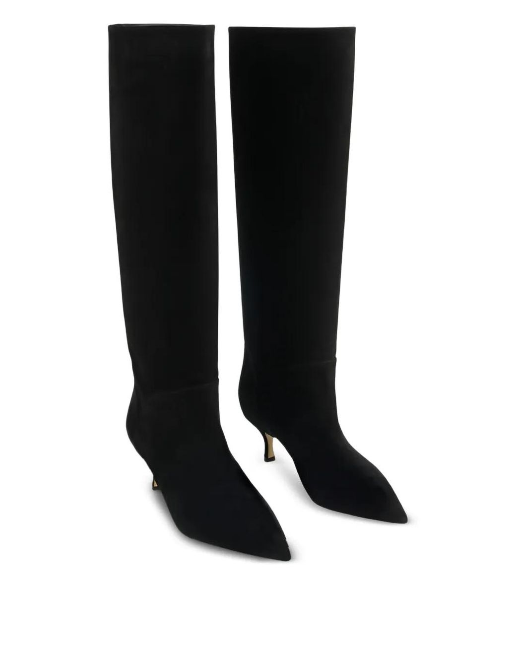 Casadei Black Pointed Flat Knee-High Boots