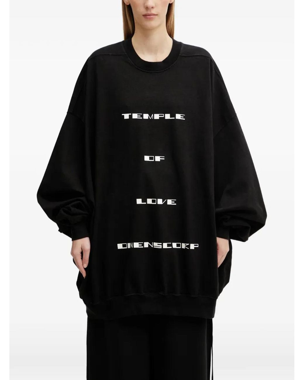 Rick Owens Black Slogan-Print Oversized Sweater