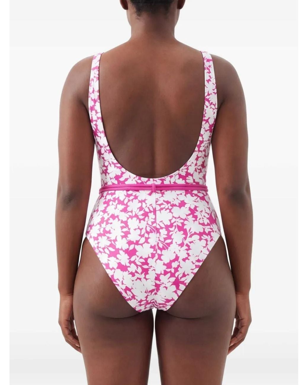 MICHAEL Michael Kors Pink Floral-Print Belted Swimsuit