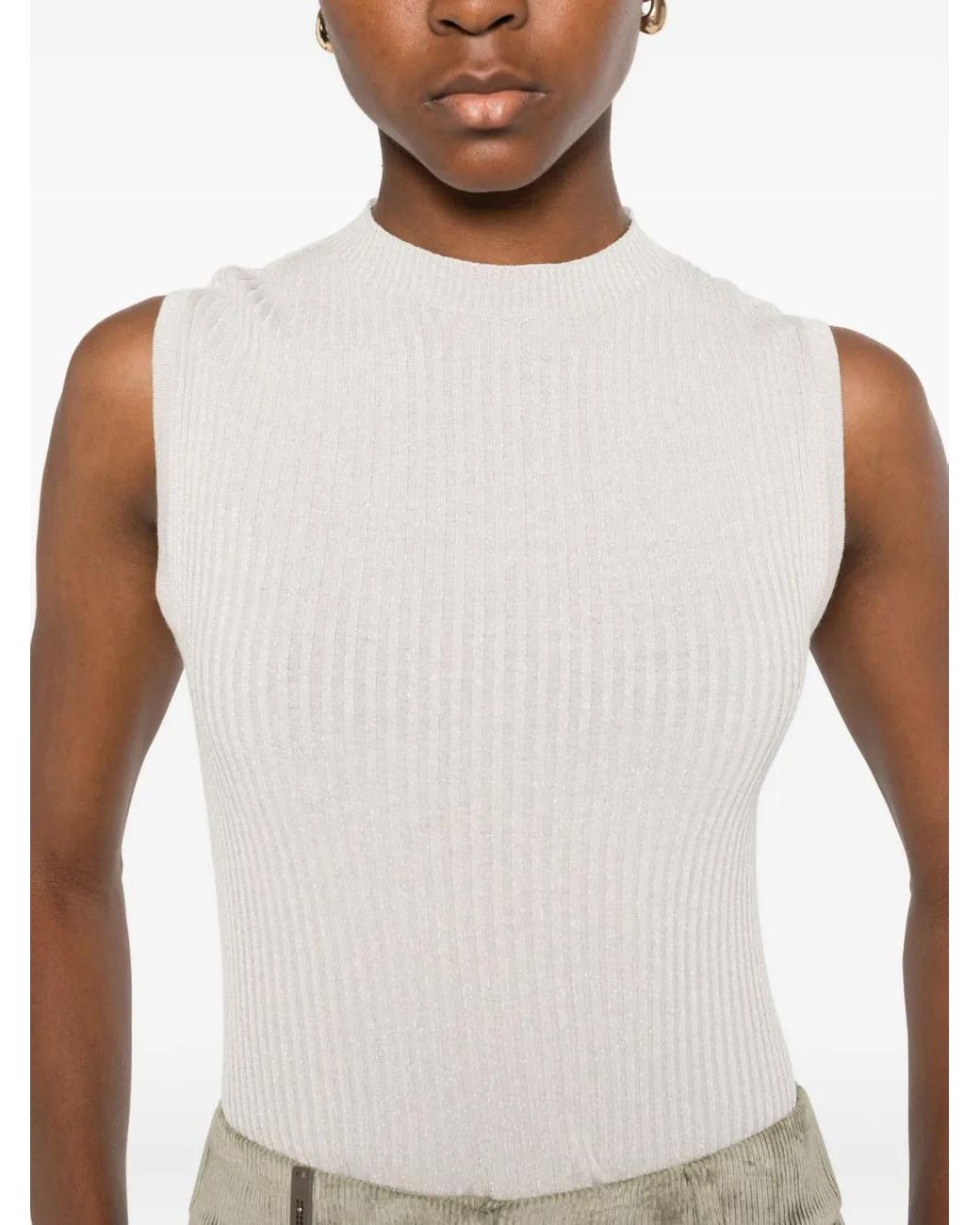 Peserico White Crew-Neck Ribbed Knitted Top