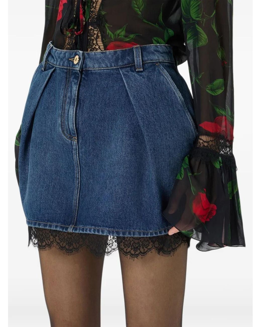 Blumarine Blue Lace-Trim Denim Mini Skirt