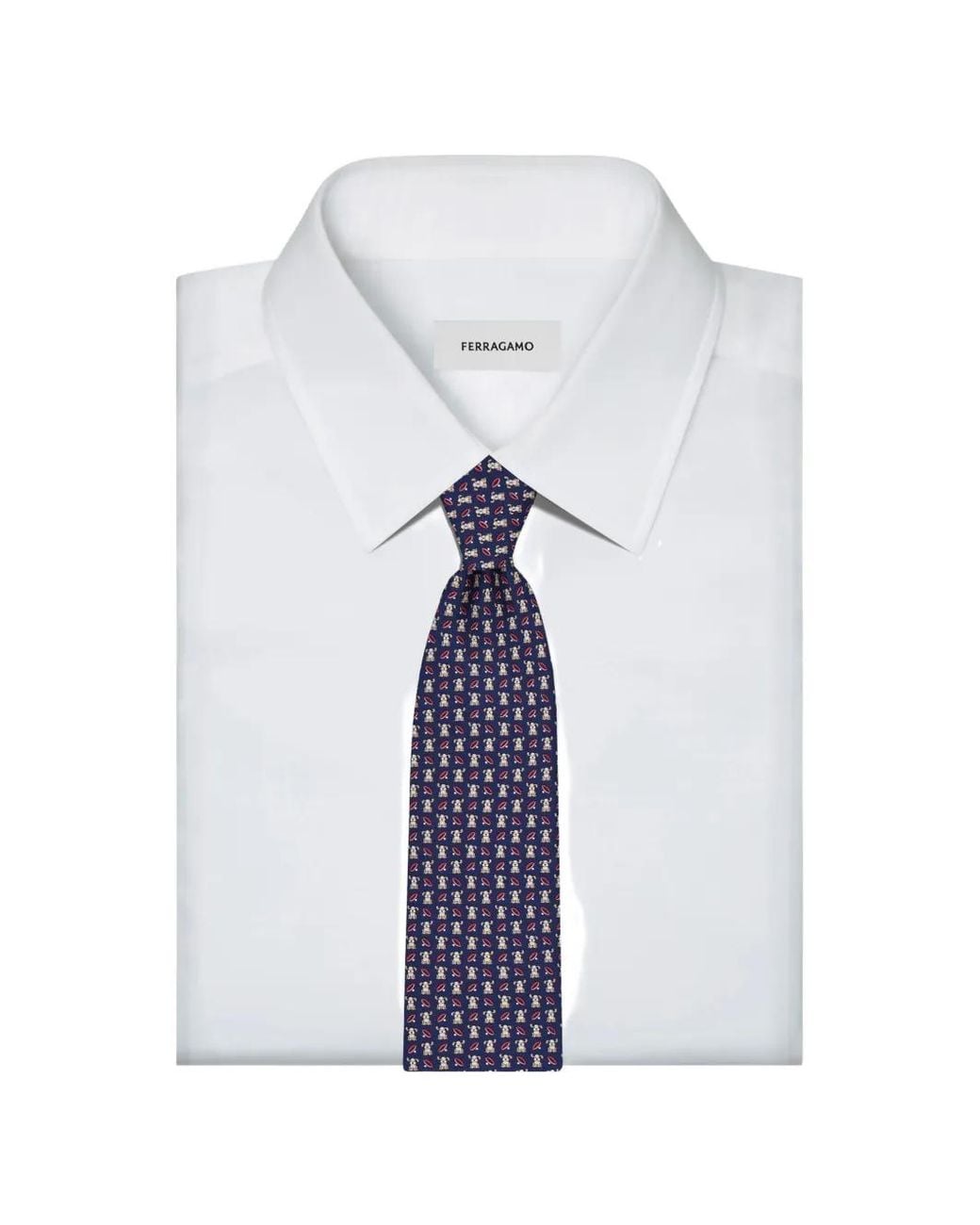 Ferragamo Blue Fido Print Silk Tie for men