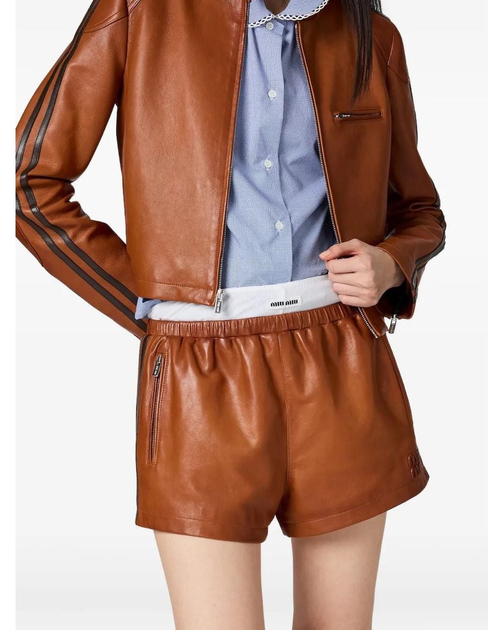 Miu Miu Brown Nappa Leather Shorts