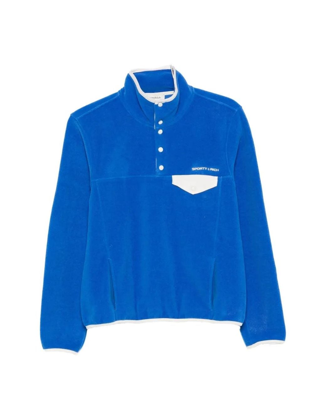 Sporty & Rich Blue Fleece-Texture Logo-Embroidered Sweatshirt