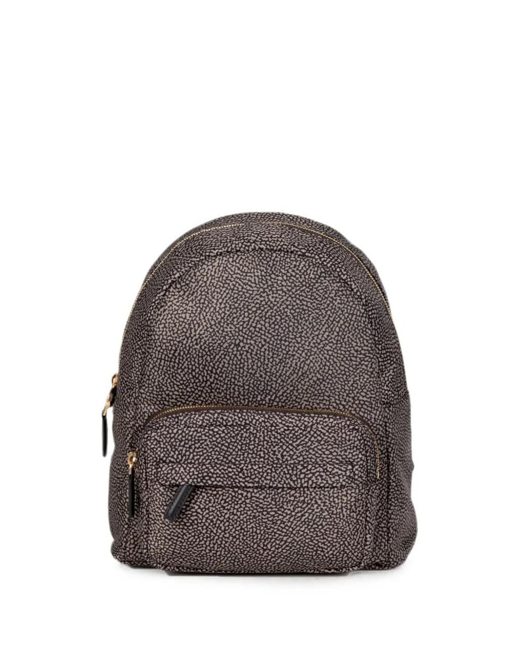 Borbonese Brown B-Club Op-Print Front-Zip Backpack