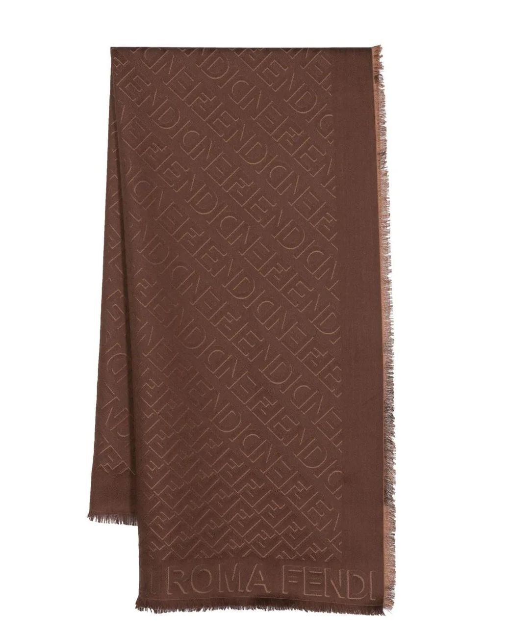 Fendi Brown Logo-Print Virgin-Wool Scarf