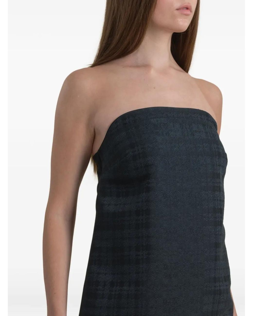 Contessa Mills Blue Sophia Plaid Strapless Dress