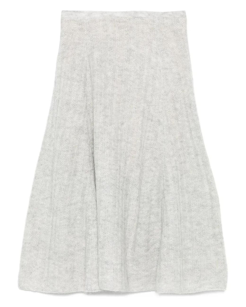 Twinset White Ribbed Flared Midi Skirt