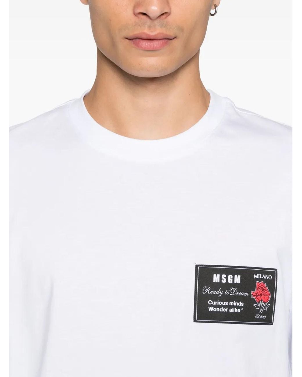 MSGM White Cotton T-Shirt With Front Printed Logo for men