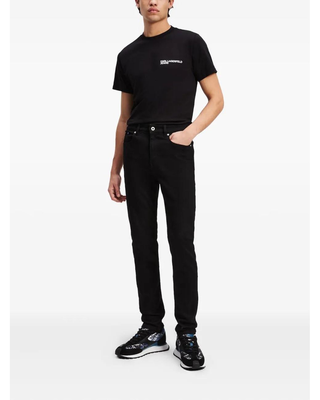 Karl Lagerfeld Black Logo-Patch Skinny Jeans for men