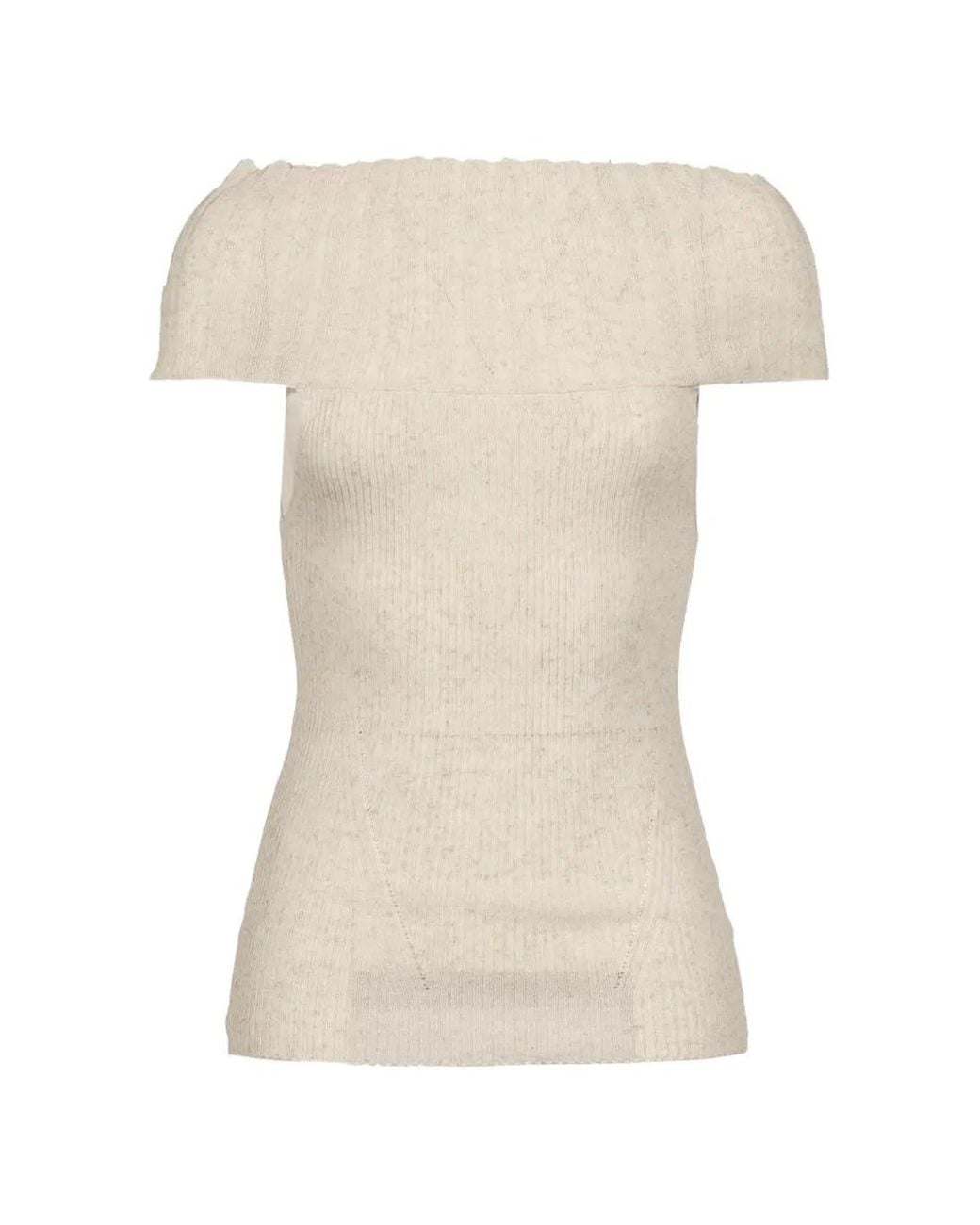 BOHEMSEO White Off-Shoulder Ribbed-Knit Sweater