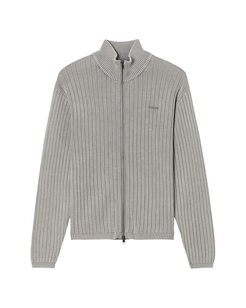 Izzue Gray Ribbed-Knit Zip-Up Cardigan for men