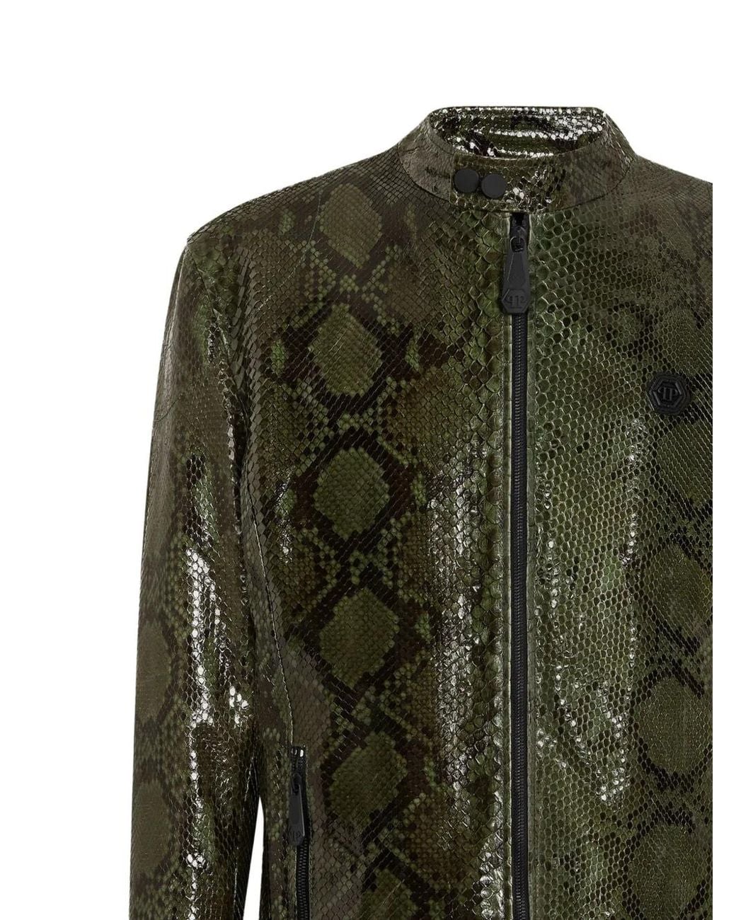 Philipp Plein Green Python-Effect Jacket for men