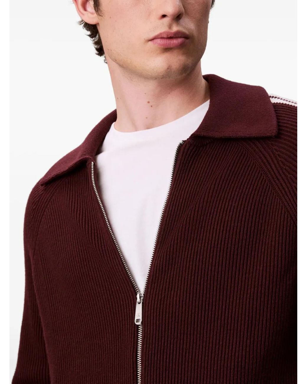Calvin Klein Purple Zipped Striped Cardigan for men