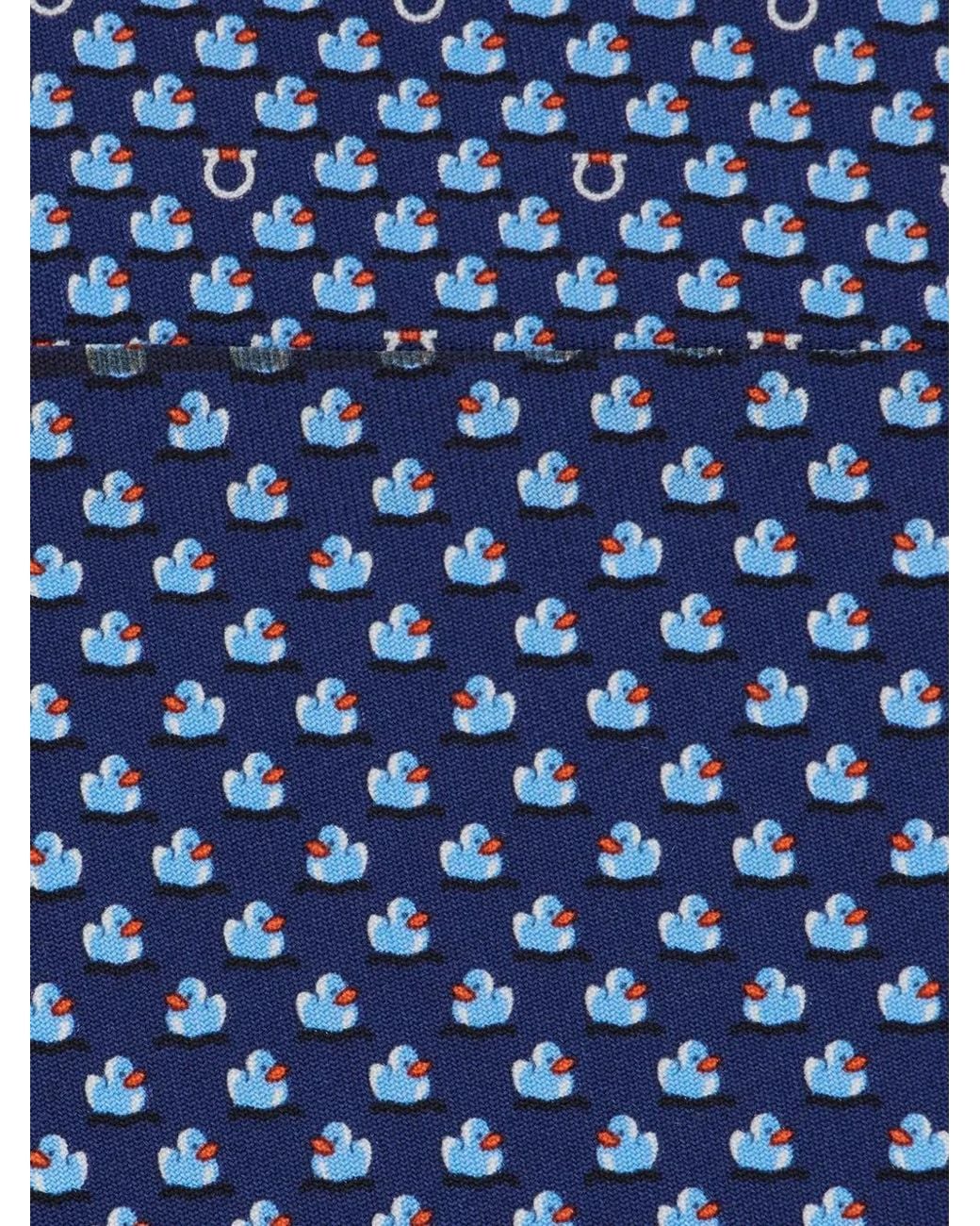 Ferragamo Blue Duckies Print Silk Tie for men