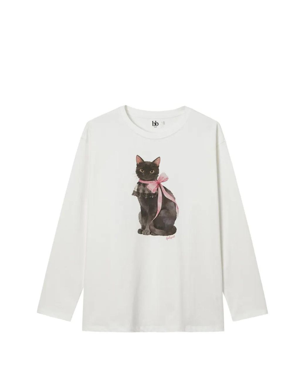 B+ AB White Cat-Print Long-Sleeve T-Shirt