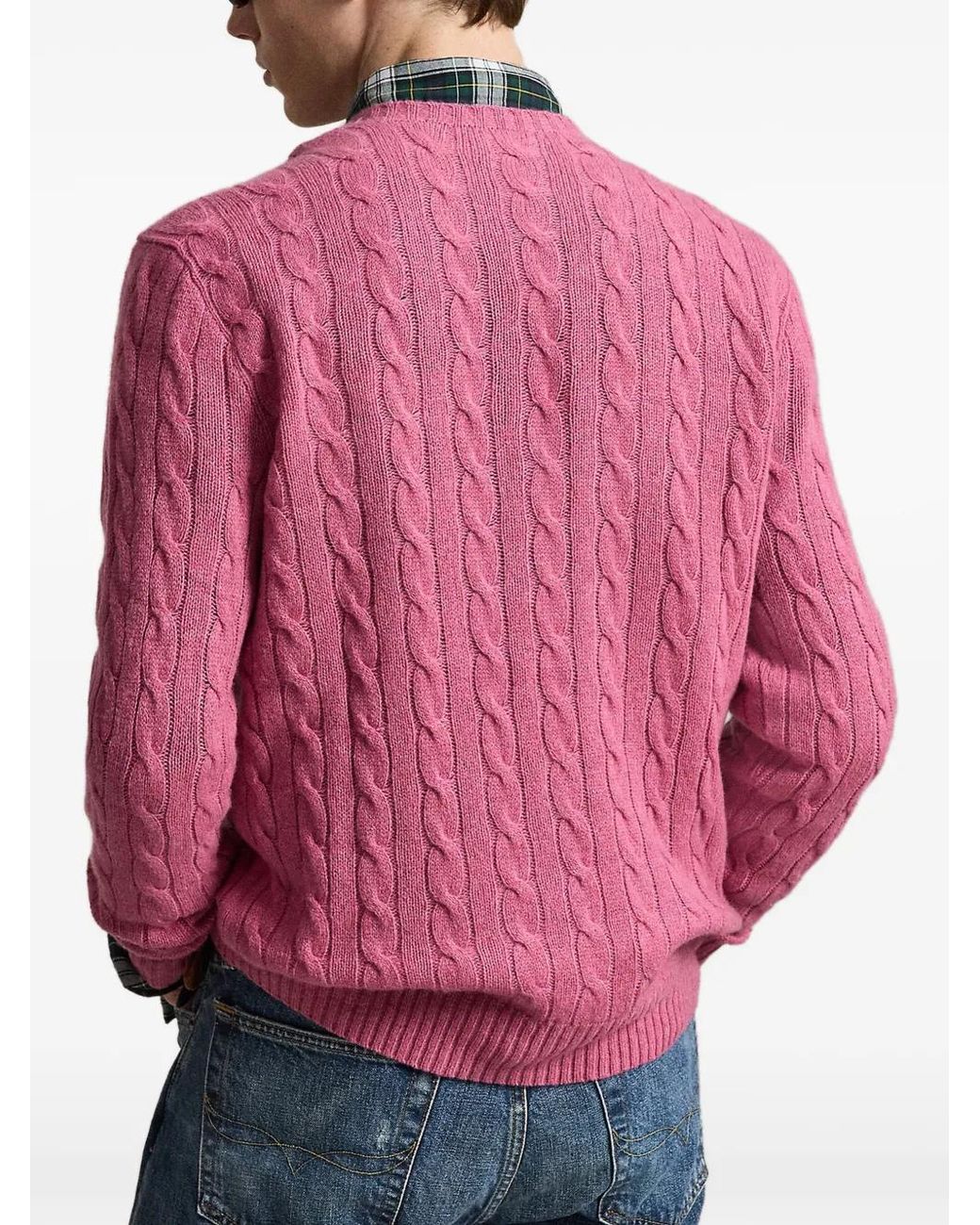 Polo Ralph Lauren Pink Pull En Maille Torsadée À Logo Brodé for men