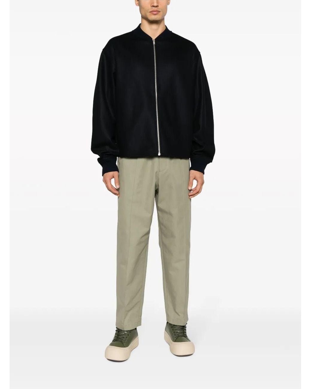 Jil Sander Black Zip-Up Wool Bomber Jacket for men