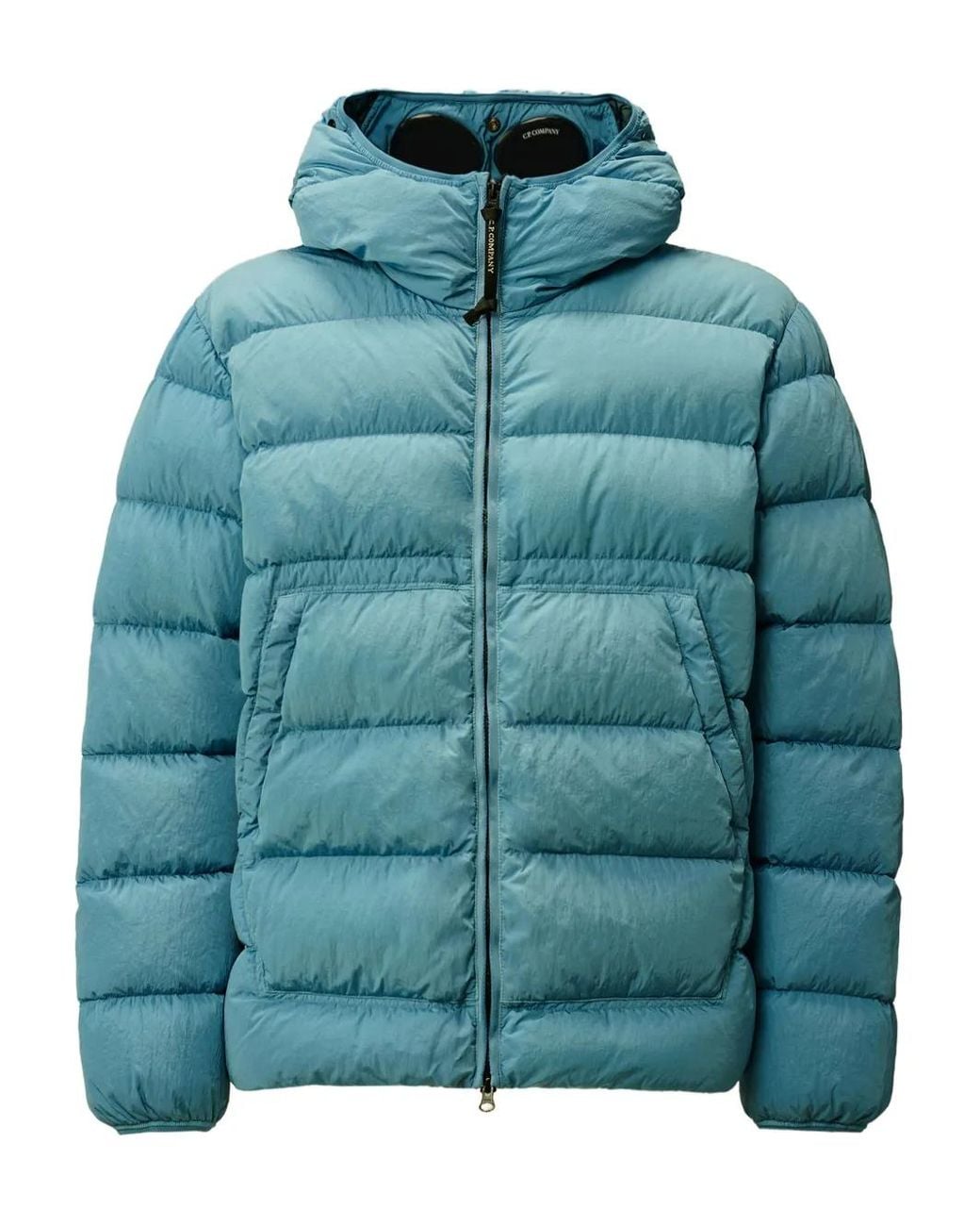 C P Company Blue Goggle-Hood Down Jacket for men