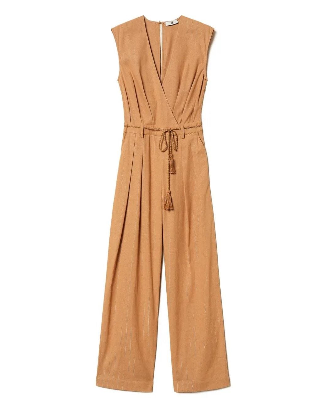 Twinset Natural Pinstriped Belted Jumpsuit
