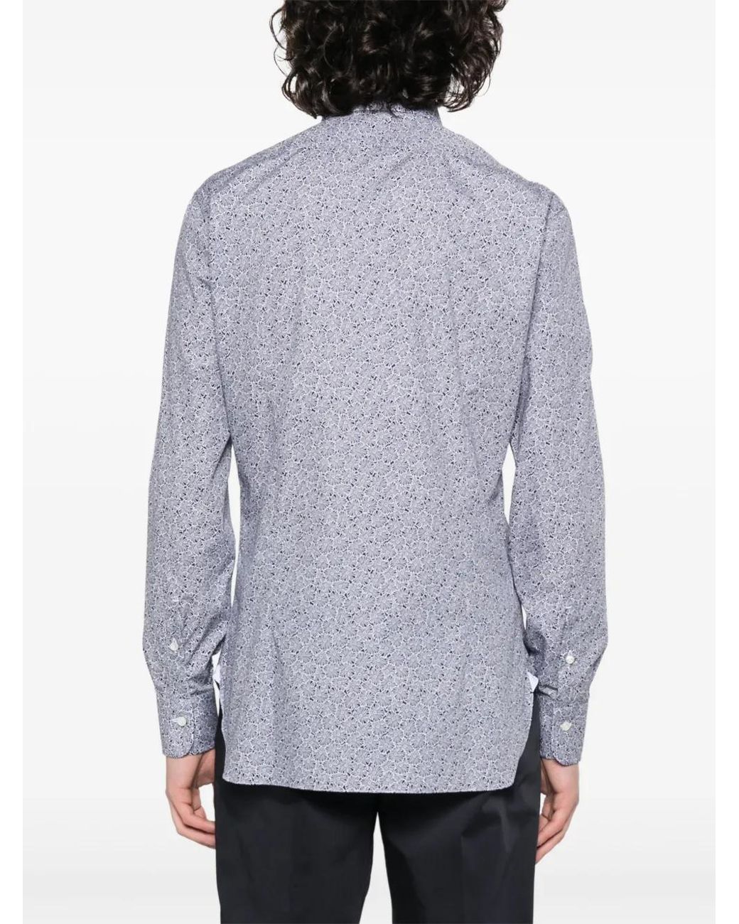 Barba Napoli Blue Floral-Print Cotton Shirt for men