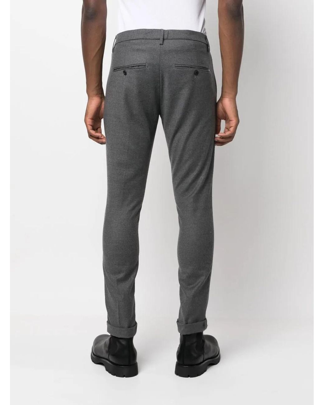 Dondup Gray Virgin-Wool Tapered Trousers for men
