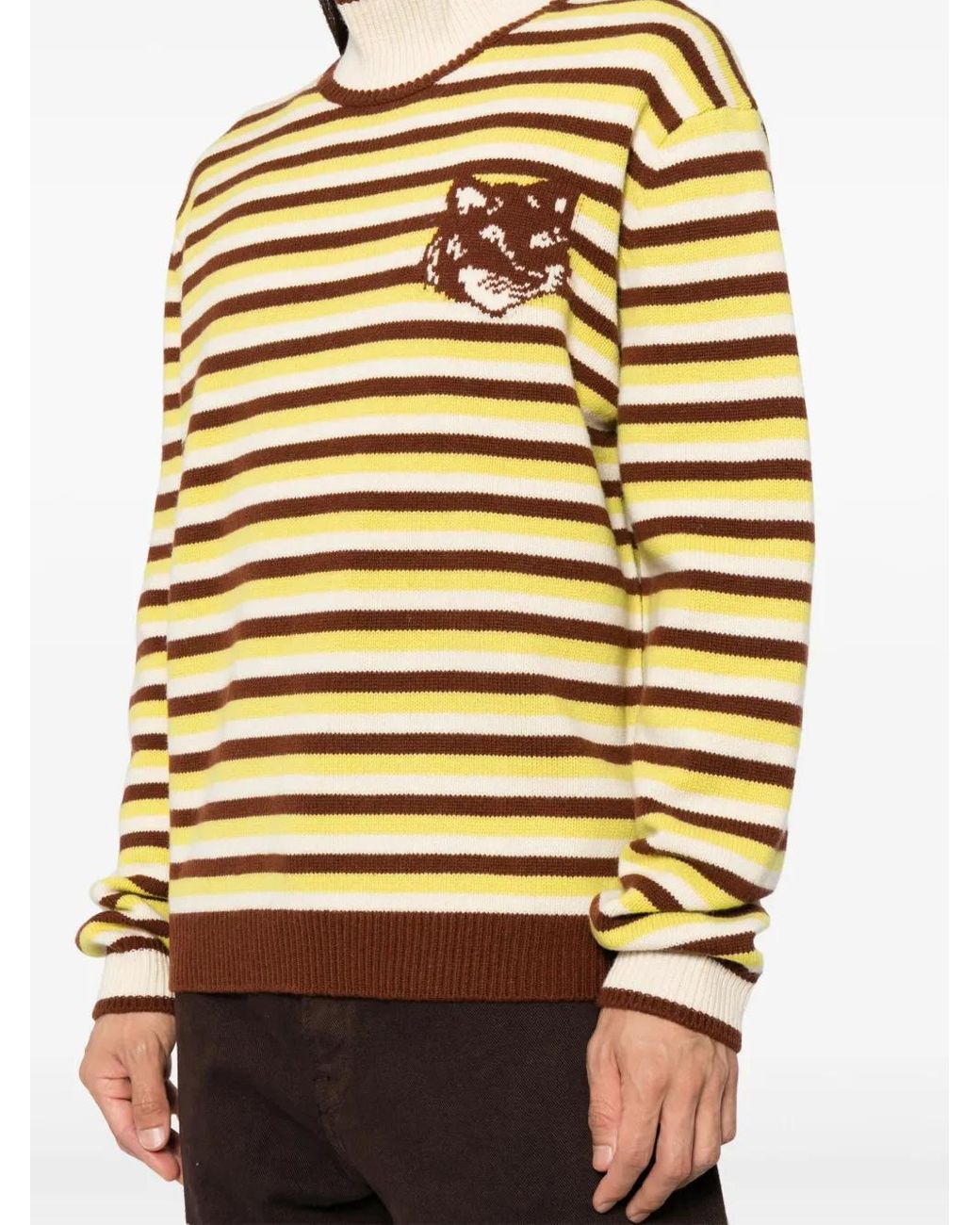Maison Kitsuné Green Fox Head Intarsia Striped Jumper for men