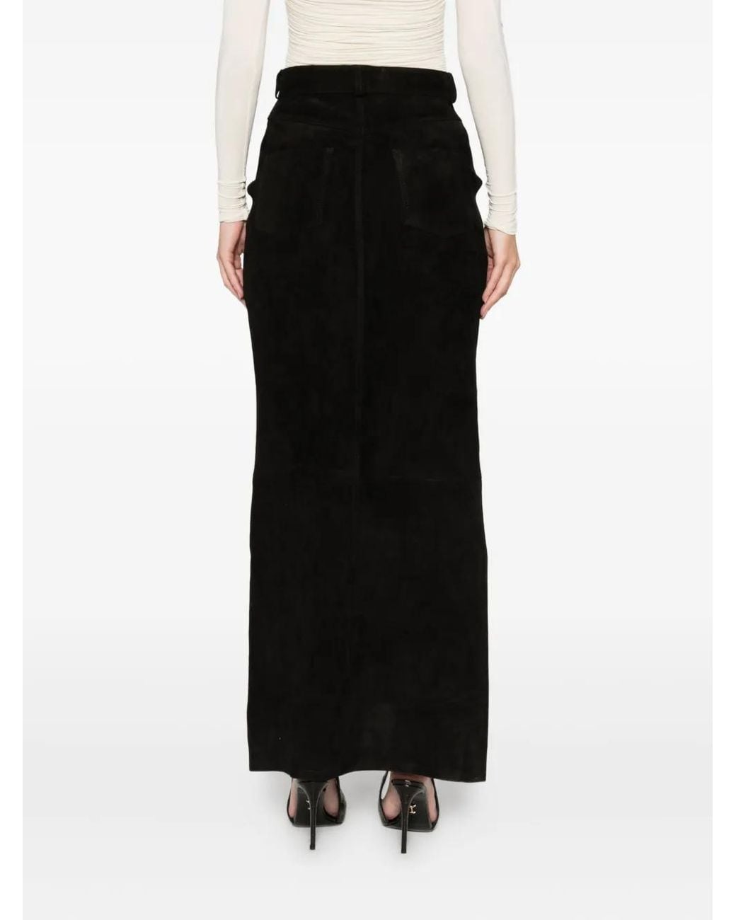 DUCIE Black Chicago Suede Maxi Skirt