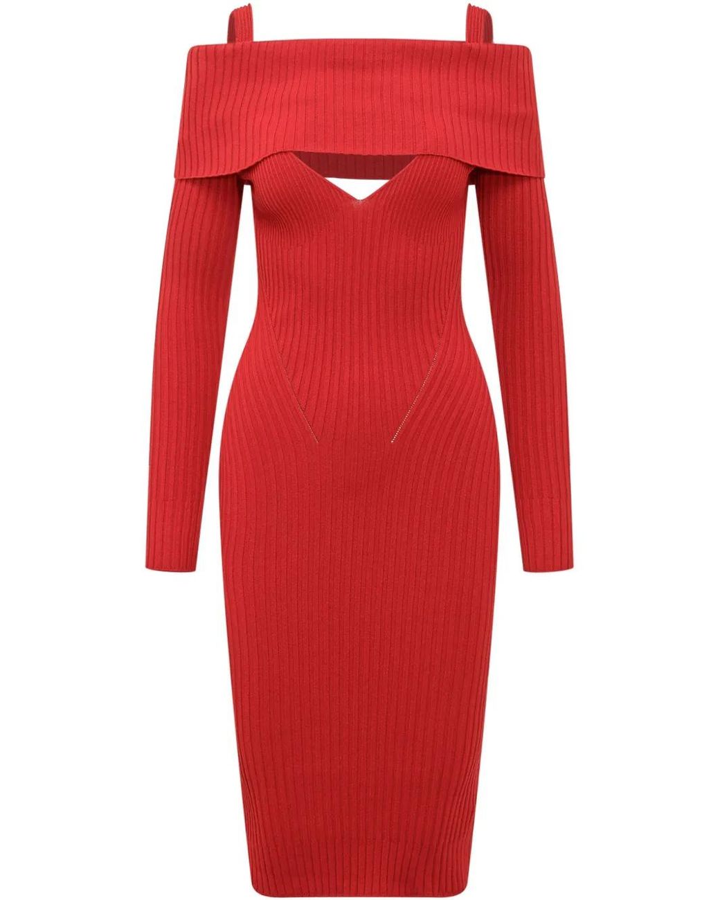 ANDREADAMO Red Ribbed Midi Dress