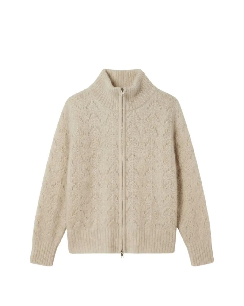 FRAME Natural Zip-Up Pointelle-Knit Cardigan