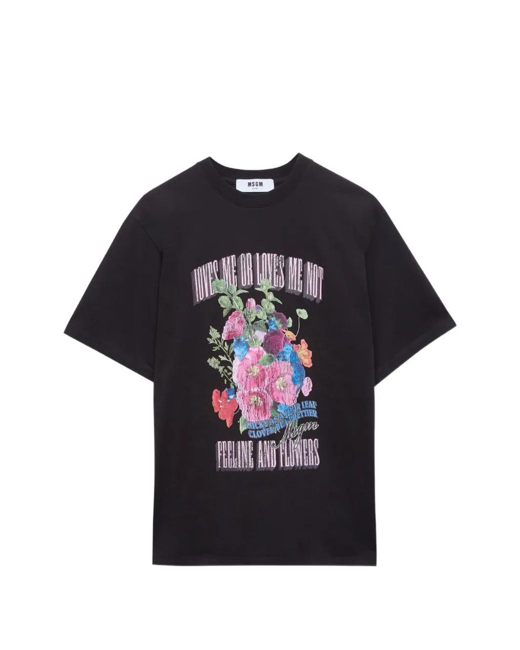 MSGM Black T-Shirt À Fleurs