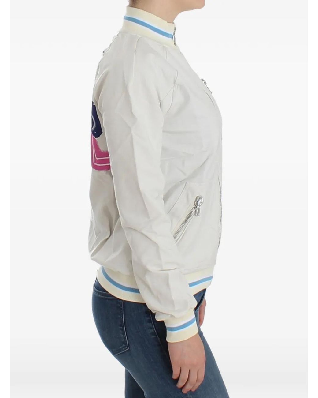 John Galliano White Logo-Print Zip-Up Jacket