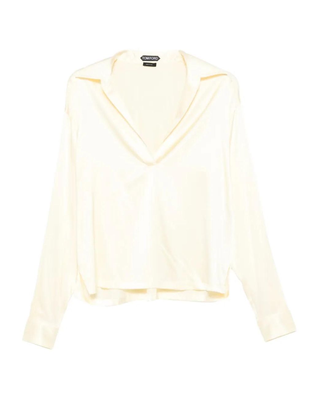 Tom Ford White Cream V-Neck Silk Top
