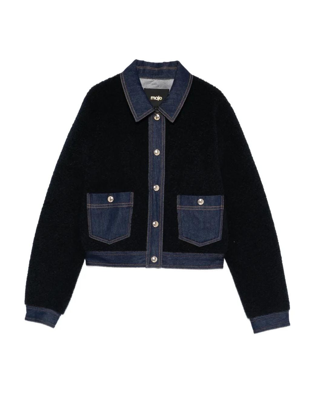 Maje Black Bouclé And Denim Jacket