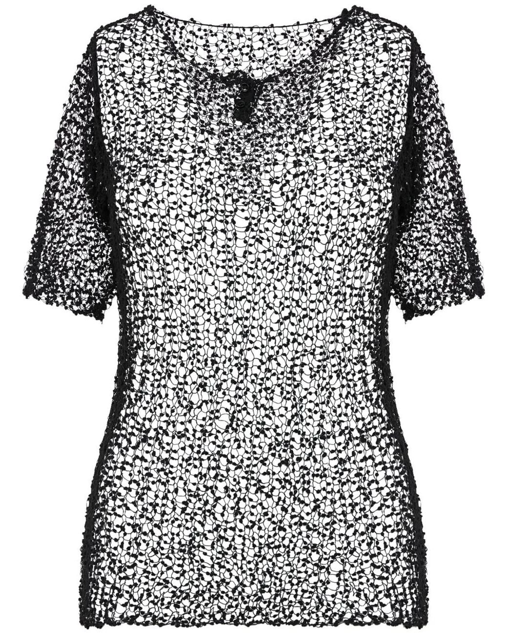 Maison Margiela Black Dot-Embroidered Semi-Sheer Top
