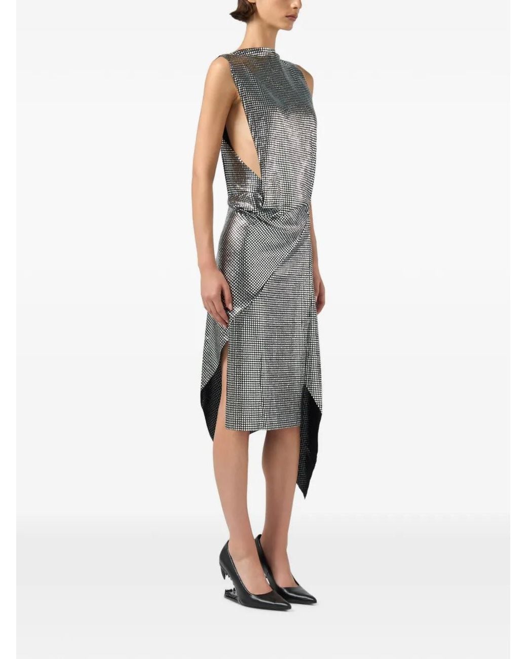 Gcds Gray Asymmetric Draped Midi Dress