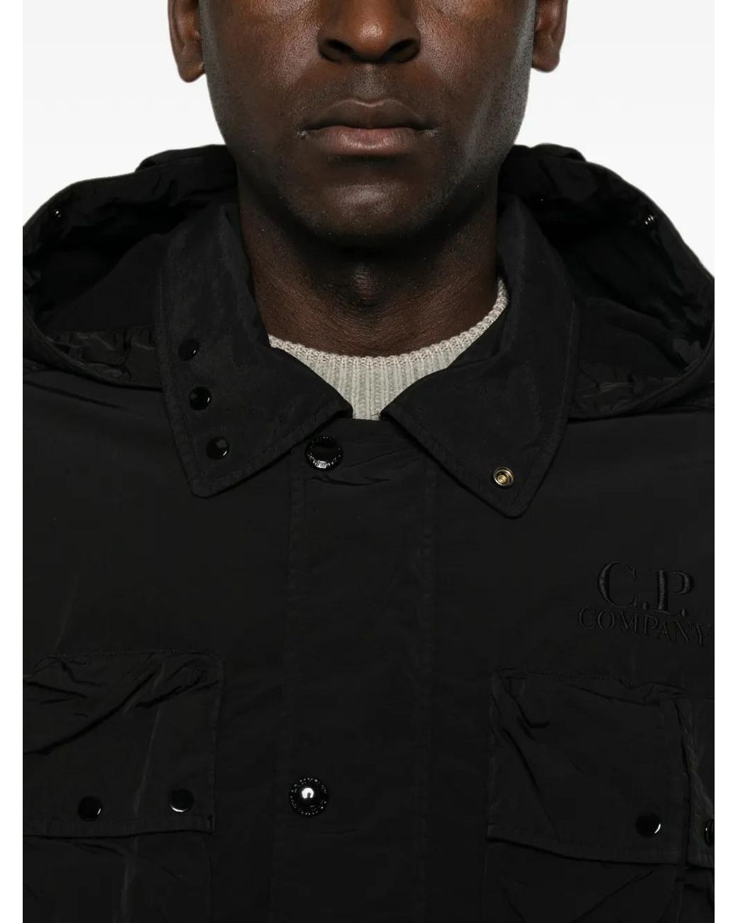 C P Company Black Heavy Chrome-R Goggle Jacket for men
